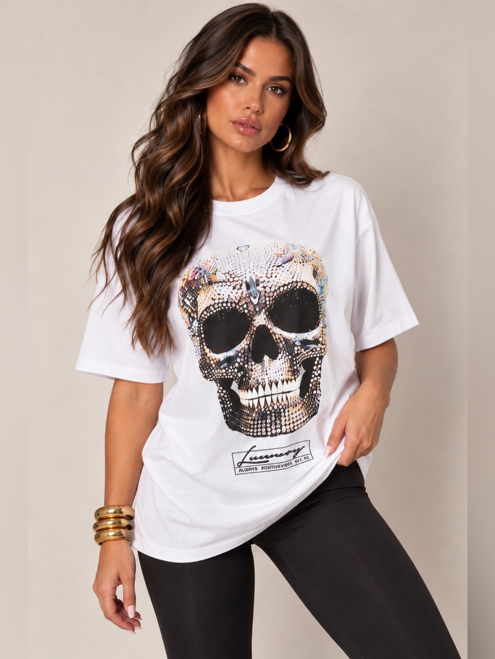 White T-Shirt with Skull Graphic